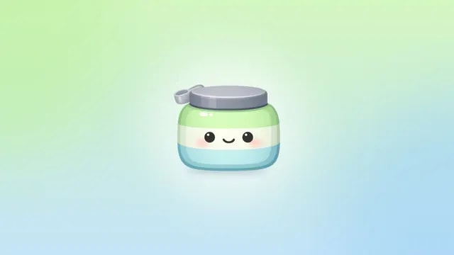 Creatinely's smiling creatine tub mascot on a green and blue background